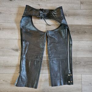 Women’s Braided Black Leather Motorcycle Chaps S Adjustable 28–34'' Side Zip
